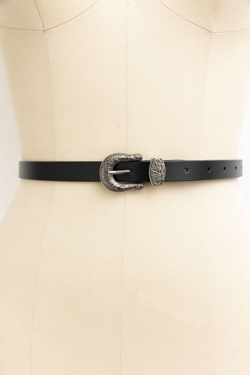 Western Style Skinny Leather Belt - Cowgirl Chic: Black