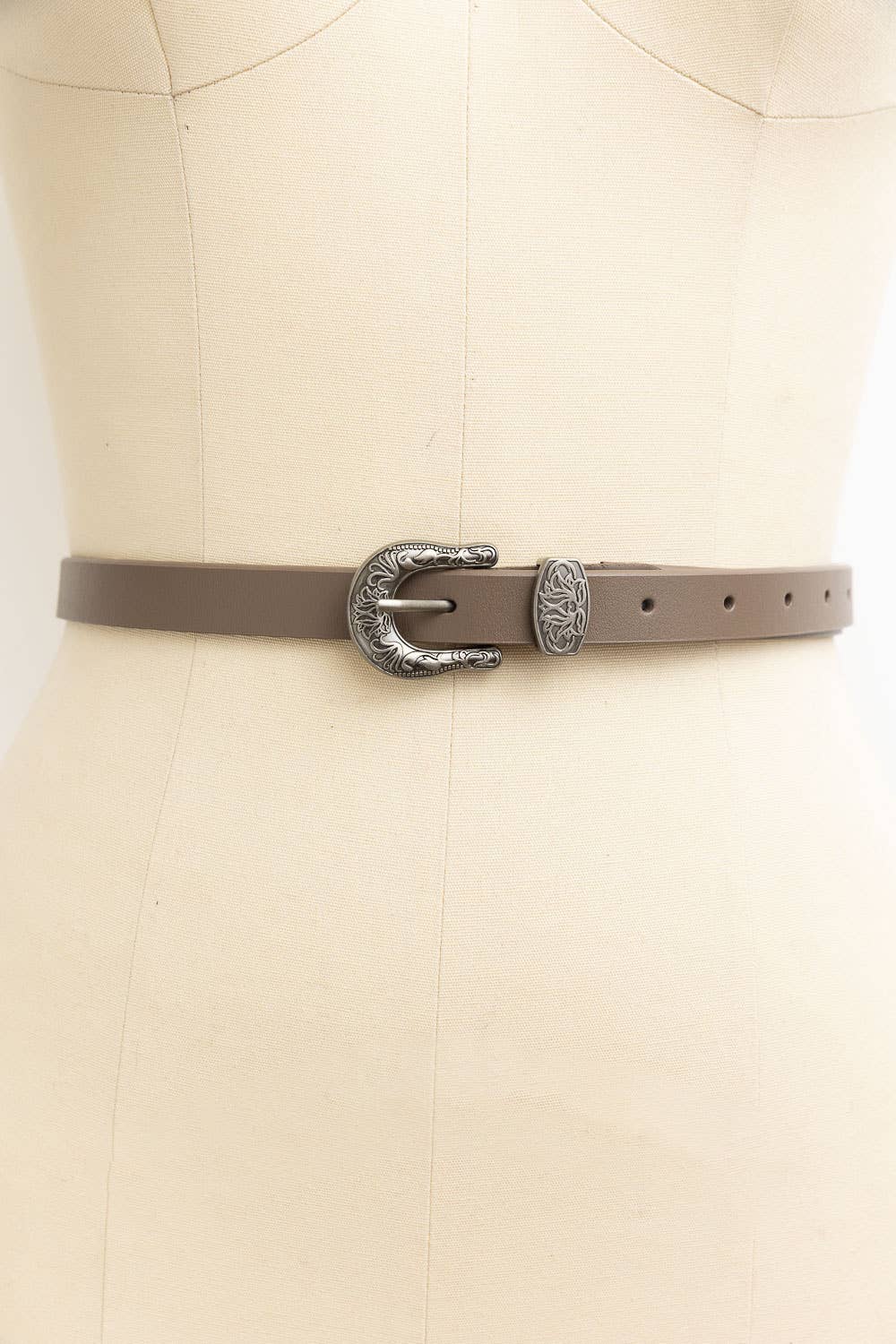Western Style Skinny Leather Belt - Cowgirl Chic: Black