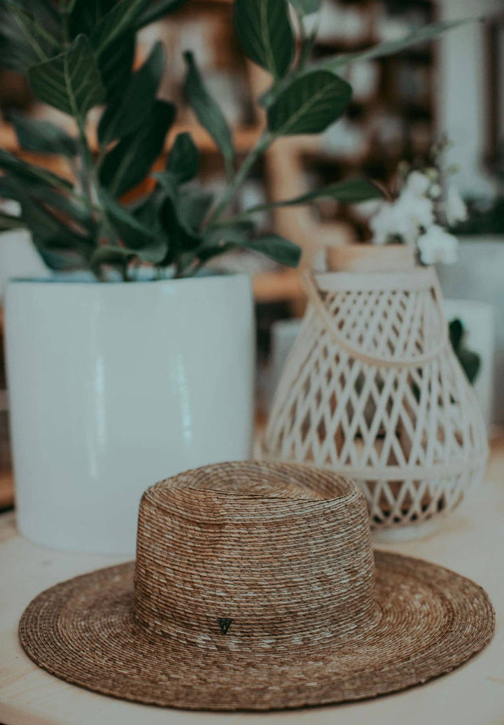 Sadie | Palm Straw Rancher Hat Wide Brim: M/L