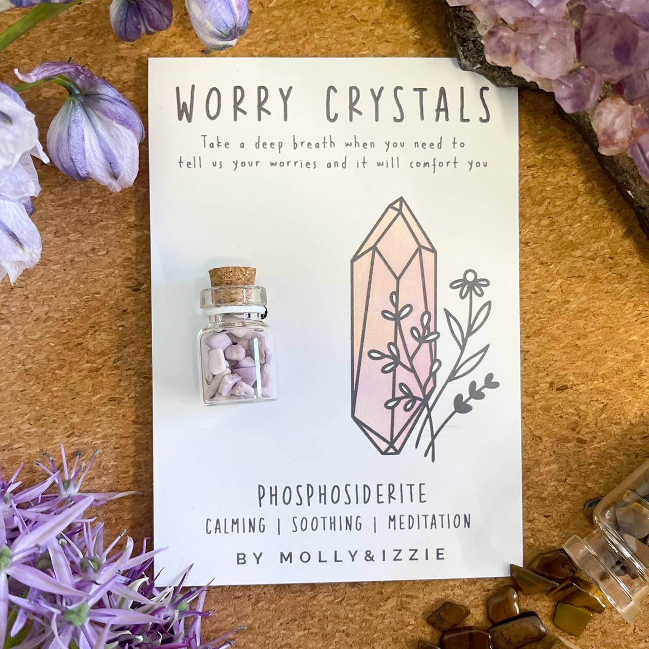 Phosphosiderite Worry Crystal on Card