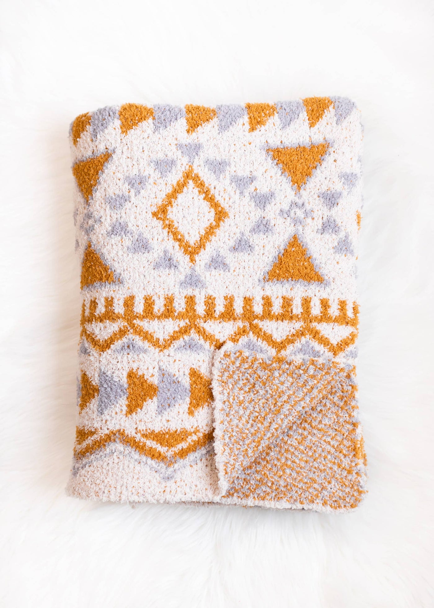 Orange, Lt. Grey & Cream Aztec Blanket