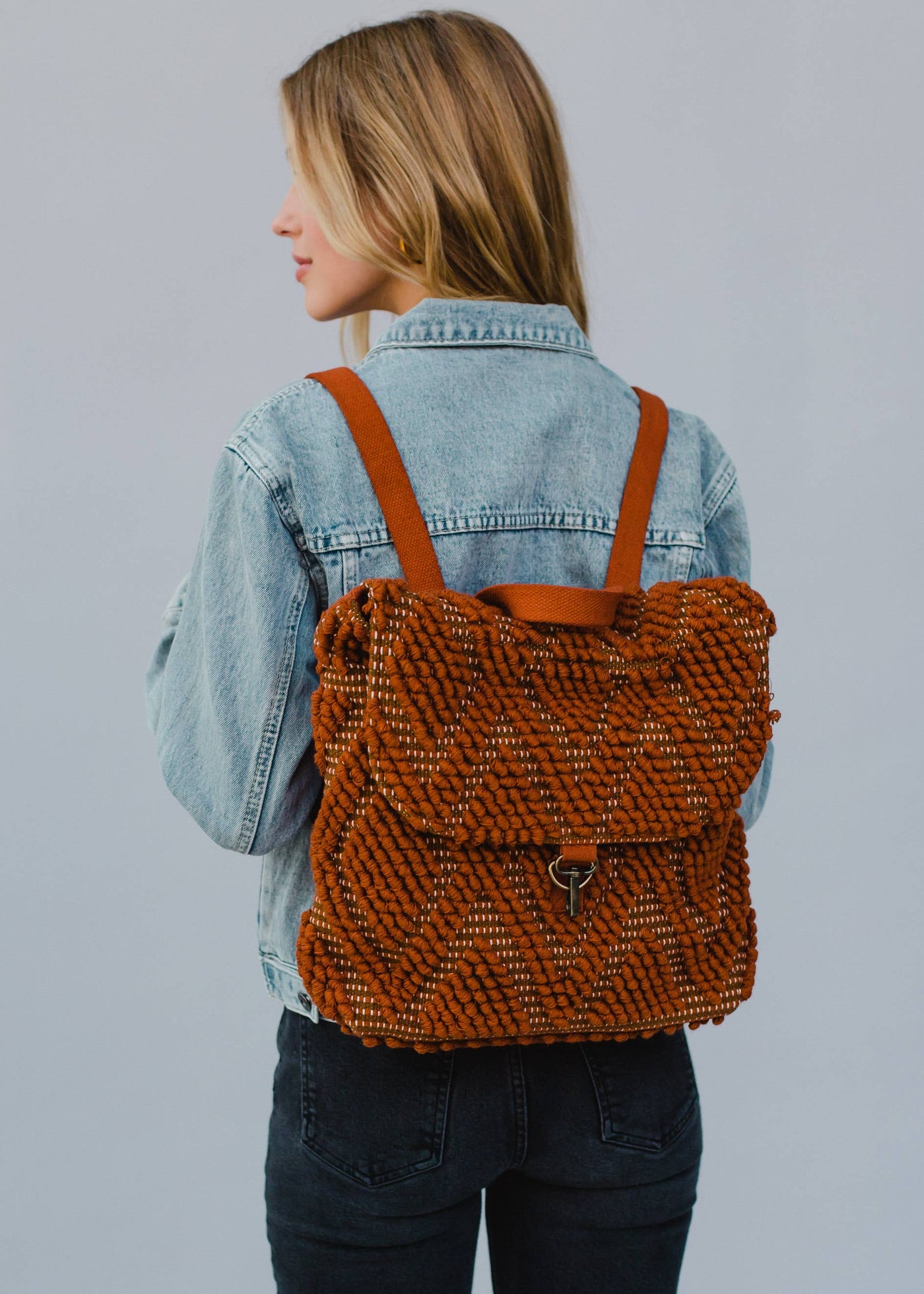 Rust Diamond Pattern Backpack
