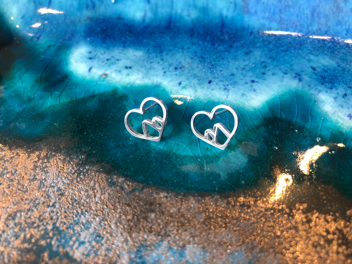 Stainless Steel Mountain Heart Earrings