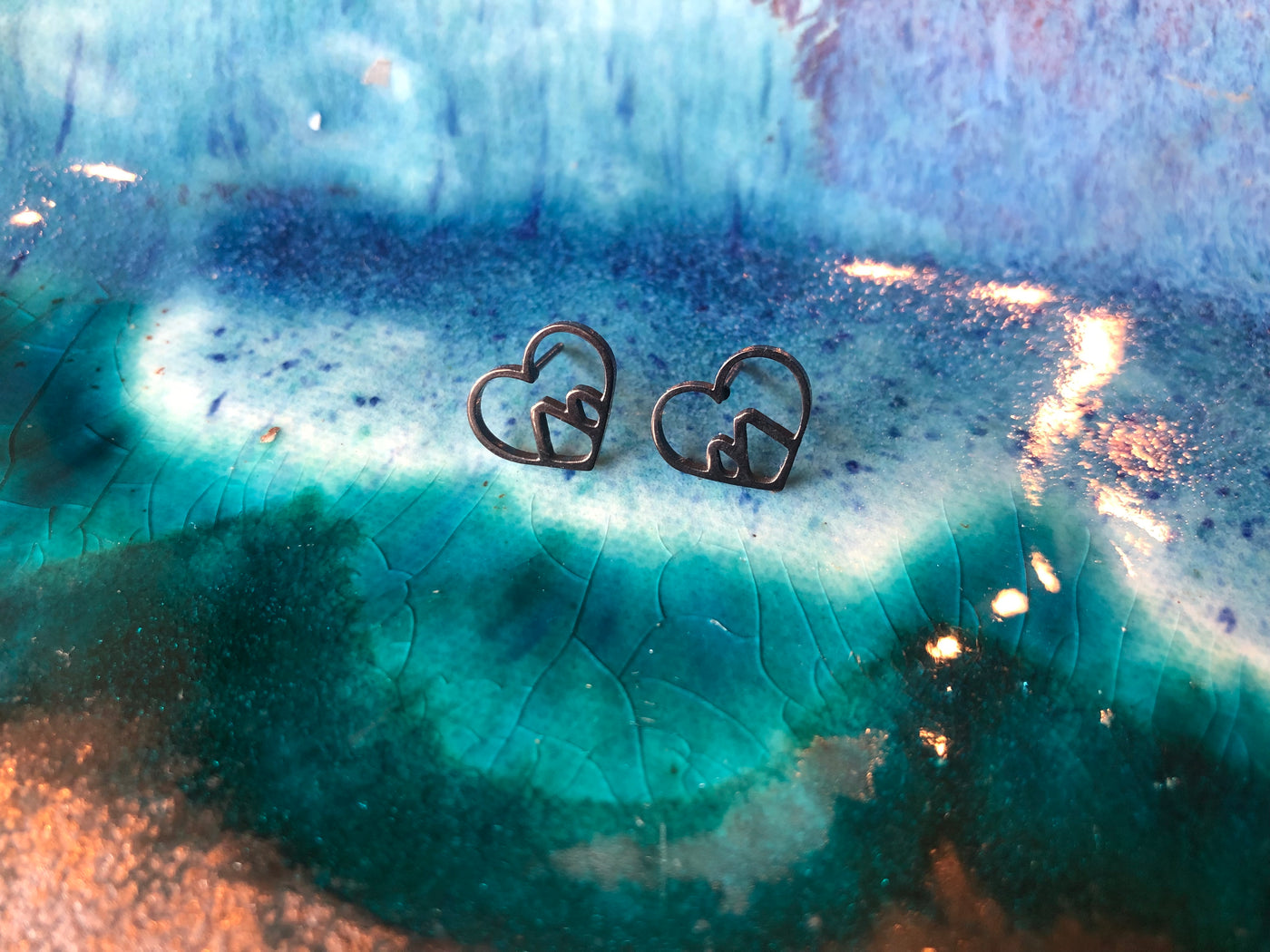 Stainless Steel Mountain Heart Earrings