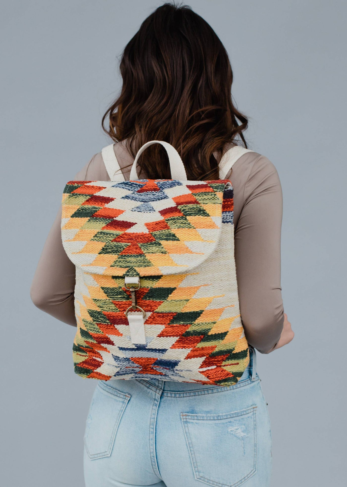 Tan & Multicolored Aztec Backpack