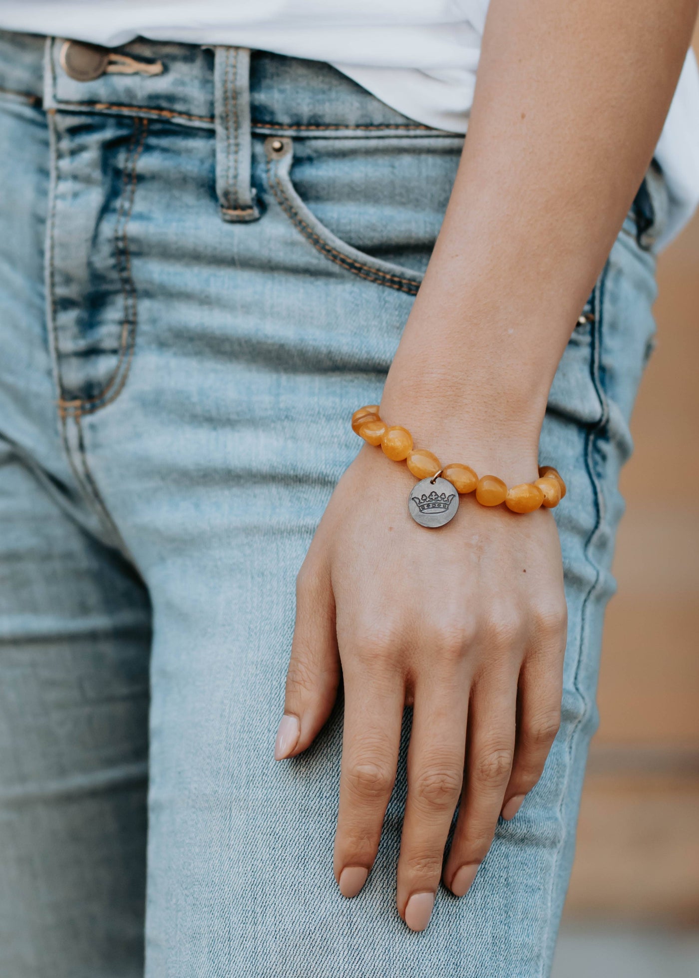 Mustard Stone Beaded Stretch Bracelet
