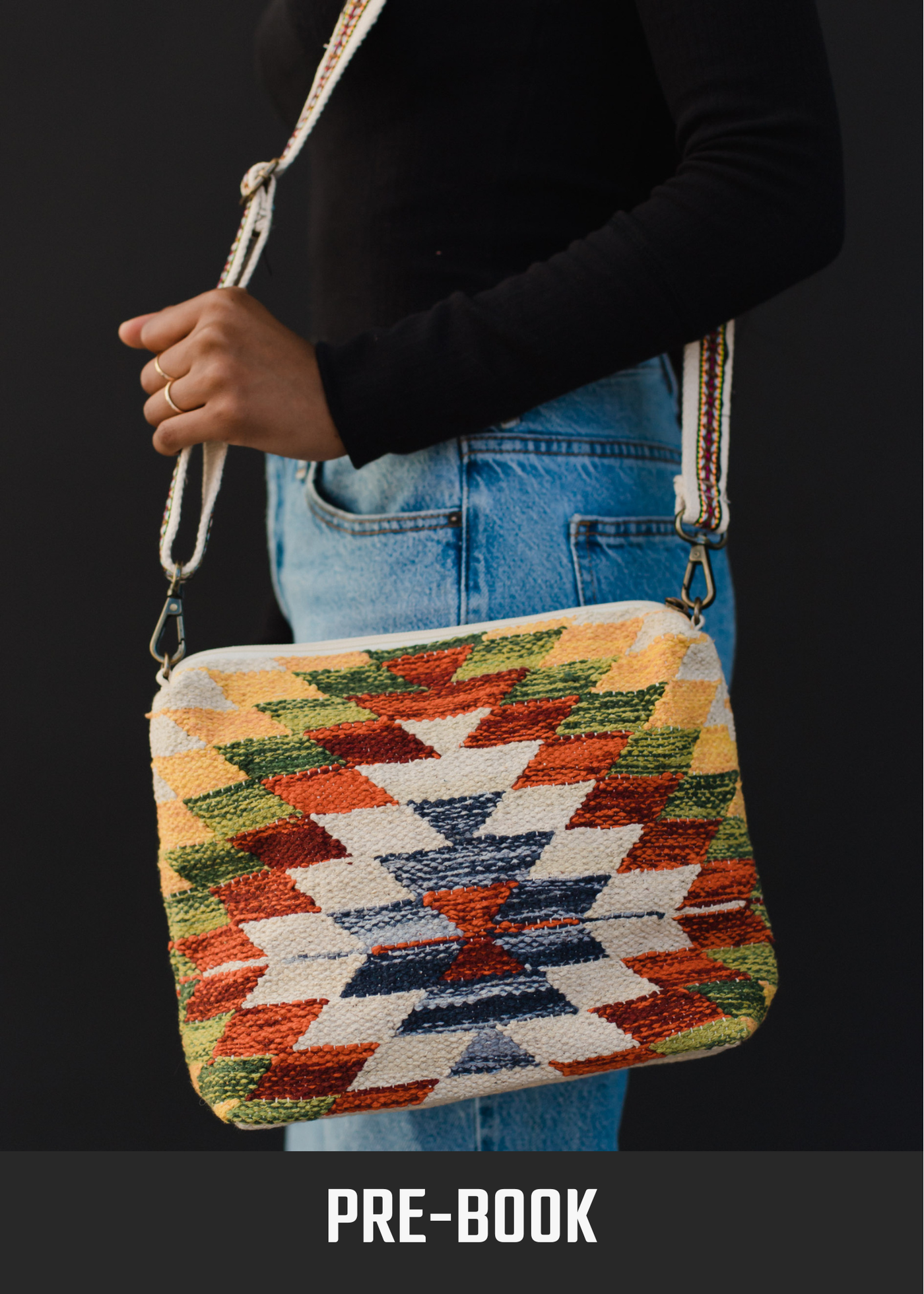 Tan & Multicolored Aztec Crossbody