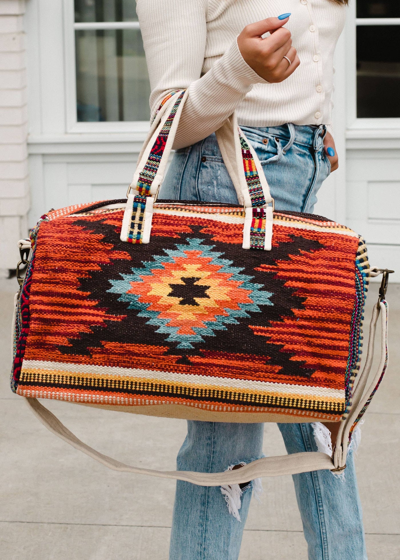 Rust & Multicolored Aztec Duffel