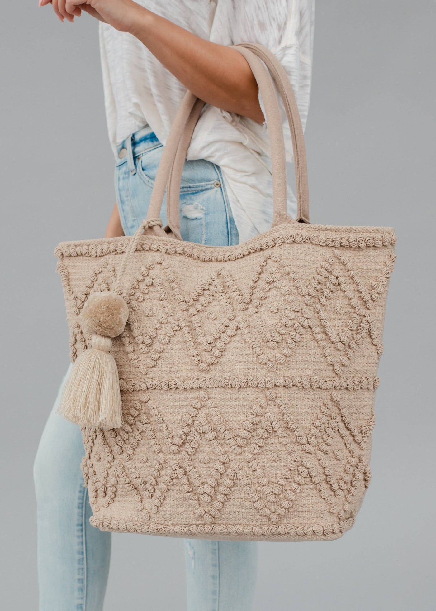 Taupe Diamond Pattern Medium Tote