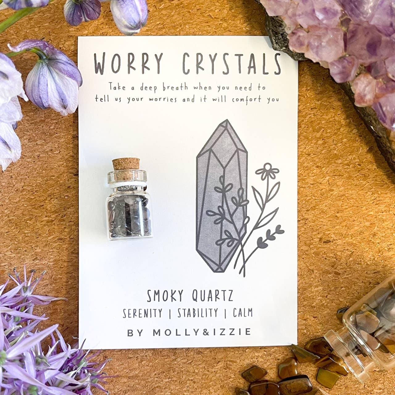 Smoky Quartz Worry Crystal on Card